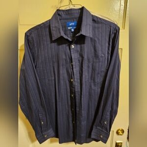 APT. 9 Mens Longsleeve Dark Navy Button Up With Thin Stripe Detail